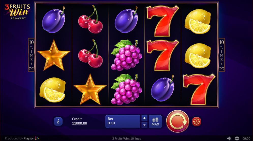 3 Fruits Win 10 Lines Adjacent Slot Bonus