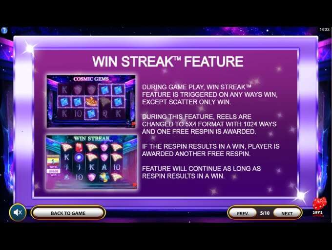 Cosmic Gems Slot Bonuses