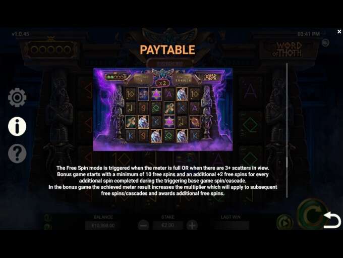 Word of Thoth Slot Paytable