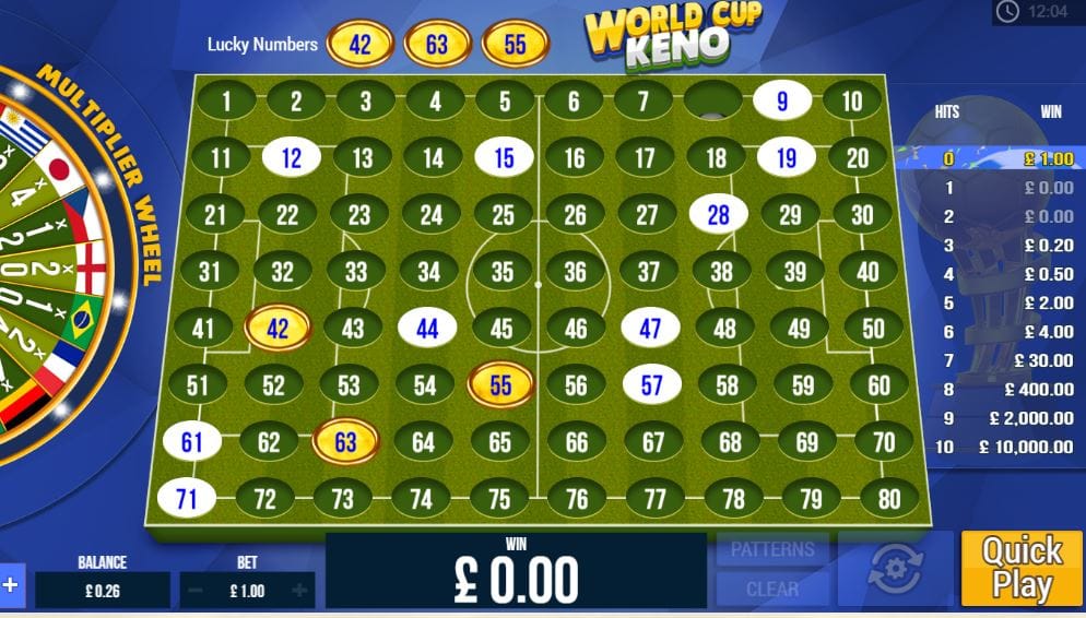 World Cup Keno Gameplay