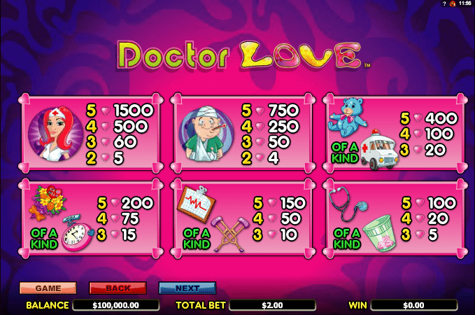 Dr Love paytable